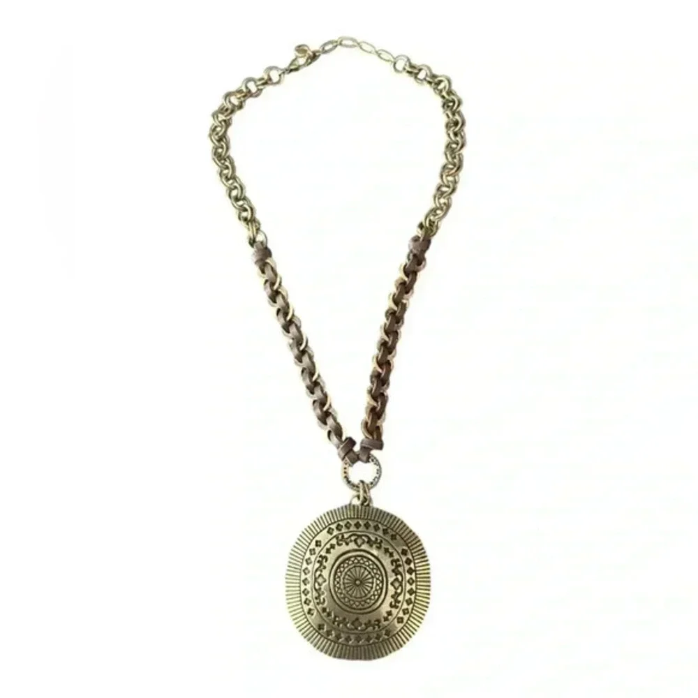 UNIQUE BROWN AND GOLD PLEATHER NECKLACE